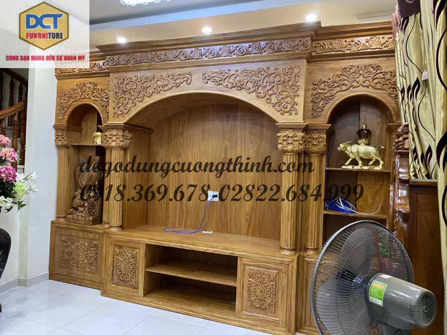 mẩu tủ tivi cổ điển cao cấp gỗ gõ đỏ sang trọng